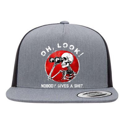 Skeleton Oh Look Nobody Gives A Shit Flat Bill Trucker Hat