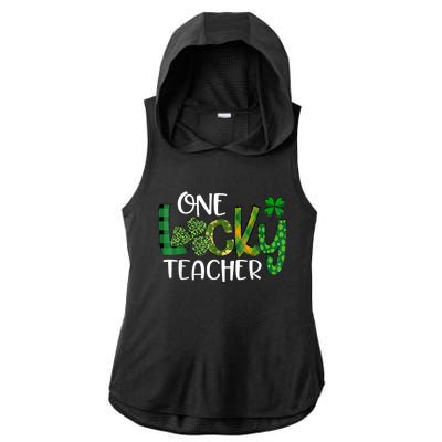 Shamrock One Lucky Teacher St. Patrick's Day School Ladies PosiCharge Tri-Blend Wicking Draft Hoodie Tank