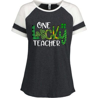 Shamrock One Lucky Teacher St. Patrick's Day School Enza Ladies Jersey Colorblock Tee