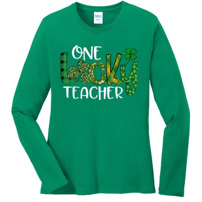 Shamrock One Lucky Teacher St. Patrick's Day School Ladies Long Sleeve Shirt