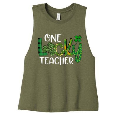 Shamrock One Lucky Teacher St. Patrick's Day School Women's Racerback Cropped Tank