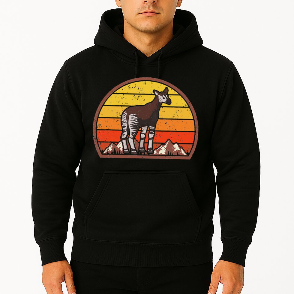 Sunset Okapi Lover Gift Vintage Retro Okapi Hoodie