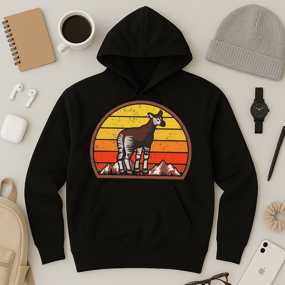 Sunset Okapi Lover Gift Vintage Retro Okapi Hoodie