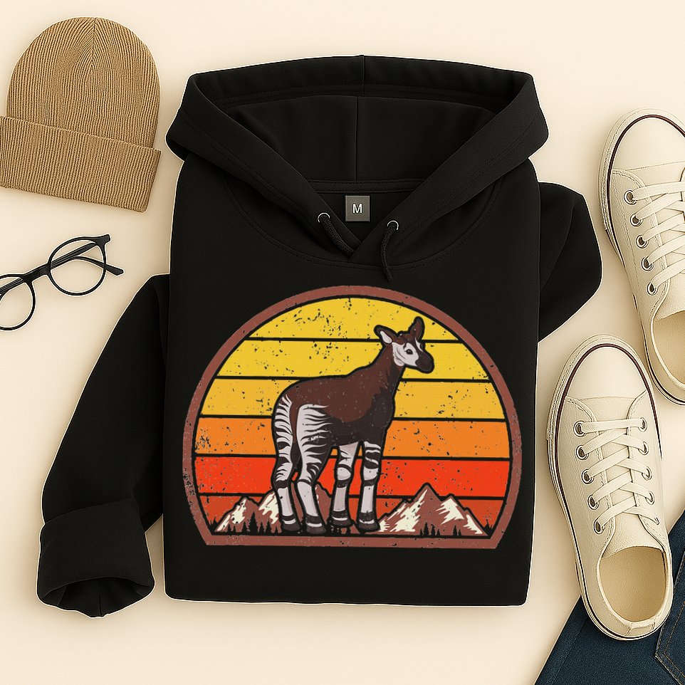 Sunset Okapi Lover Gift Vintage Retro Okapi Hoodie