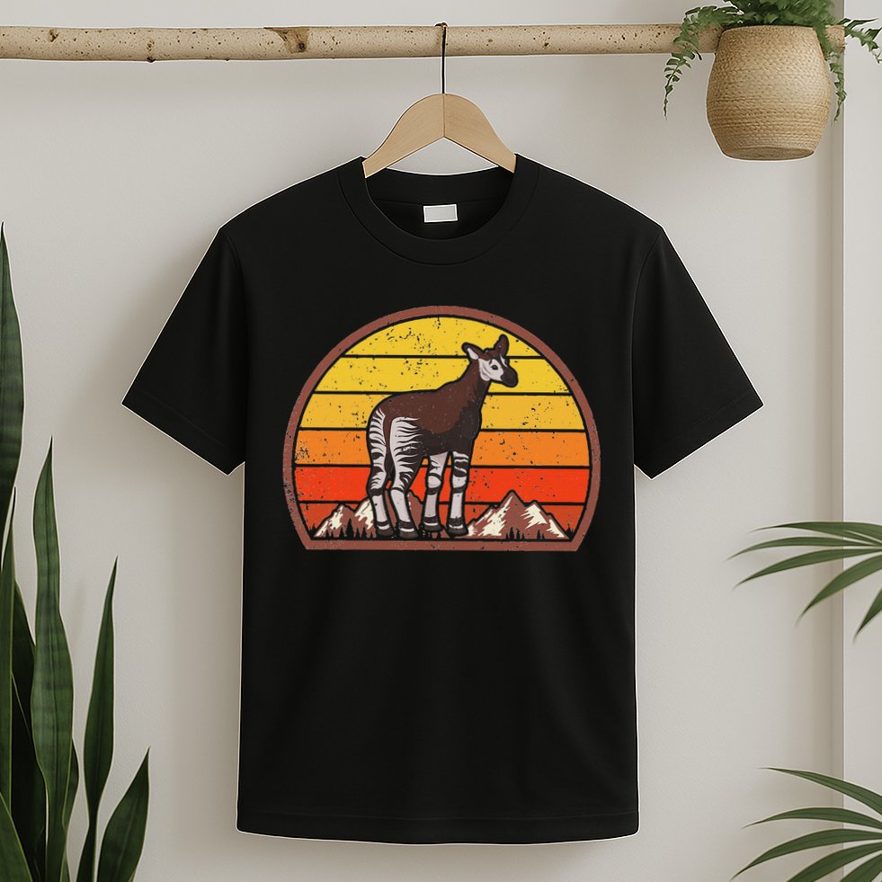 Sunset Okapi Lover Gift Vintage Retro Okapi T-Shirt