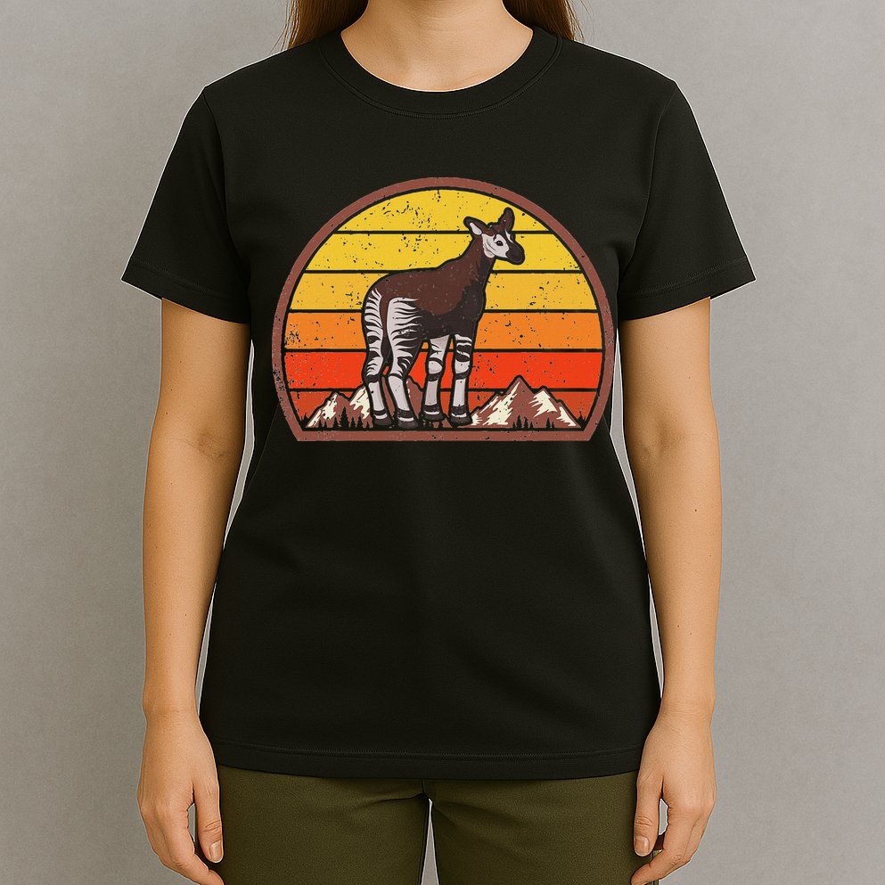 Sunset Okapi Lover Gift Vintage Retro Okapi T-Shirt