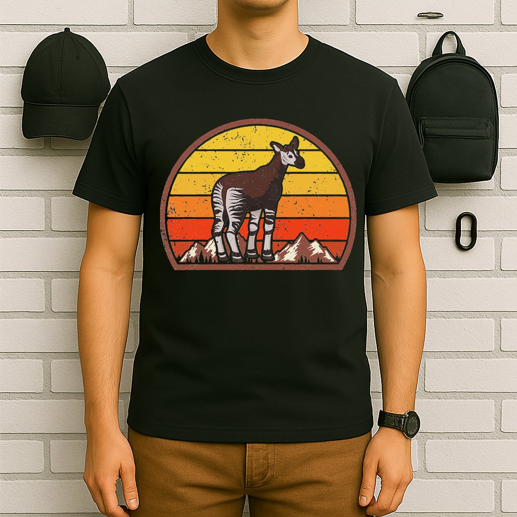 Sunset Okapi Lover Gift Vintage Retro Okapi T-Shirt
