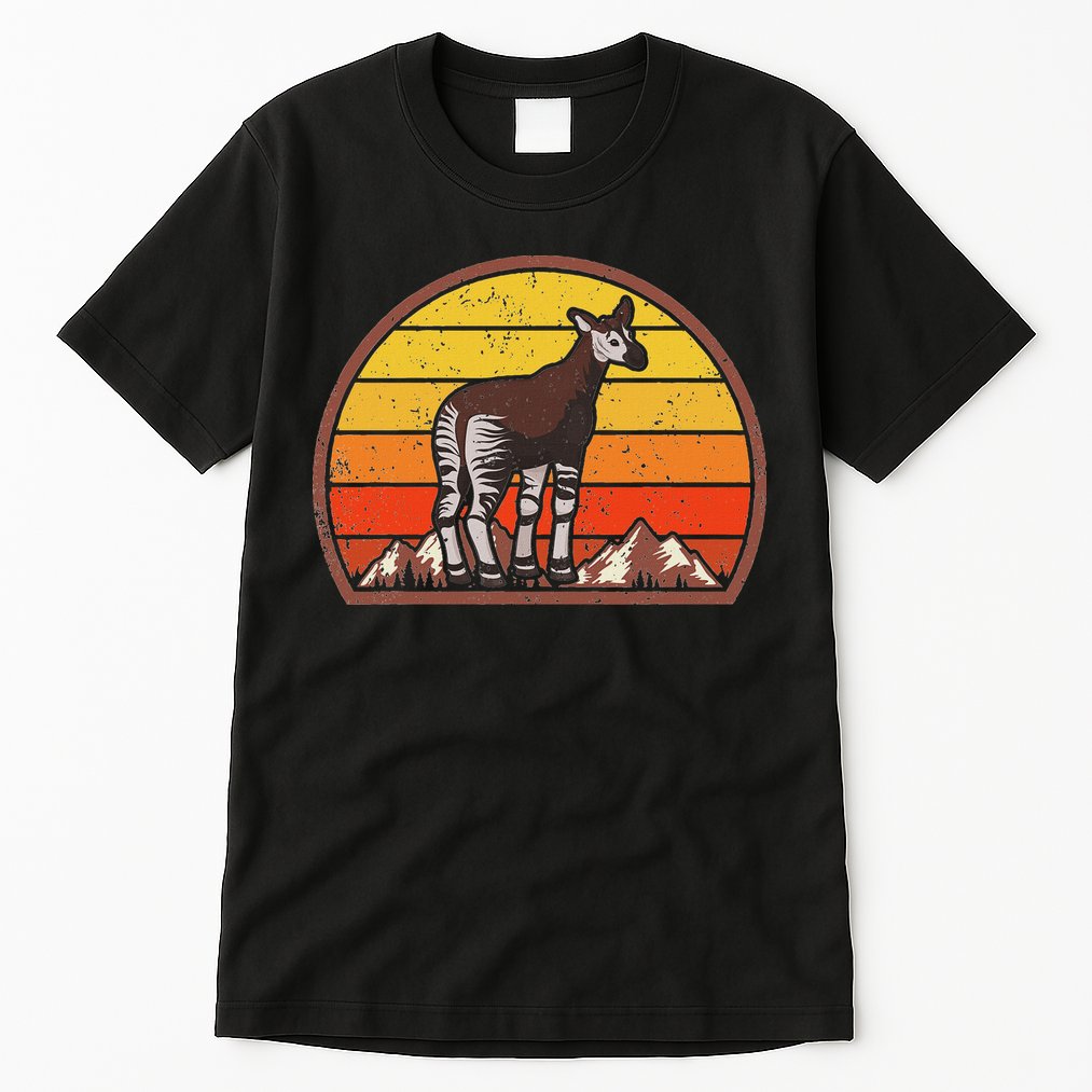 Sunset Okapi Lover Gift Vintage Retro Okapi Tall T-Shirt