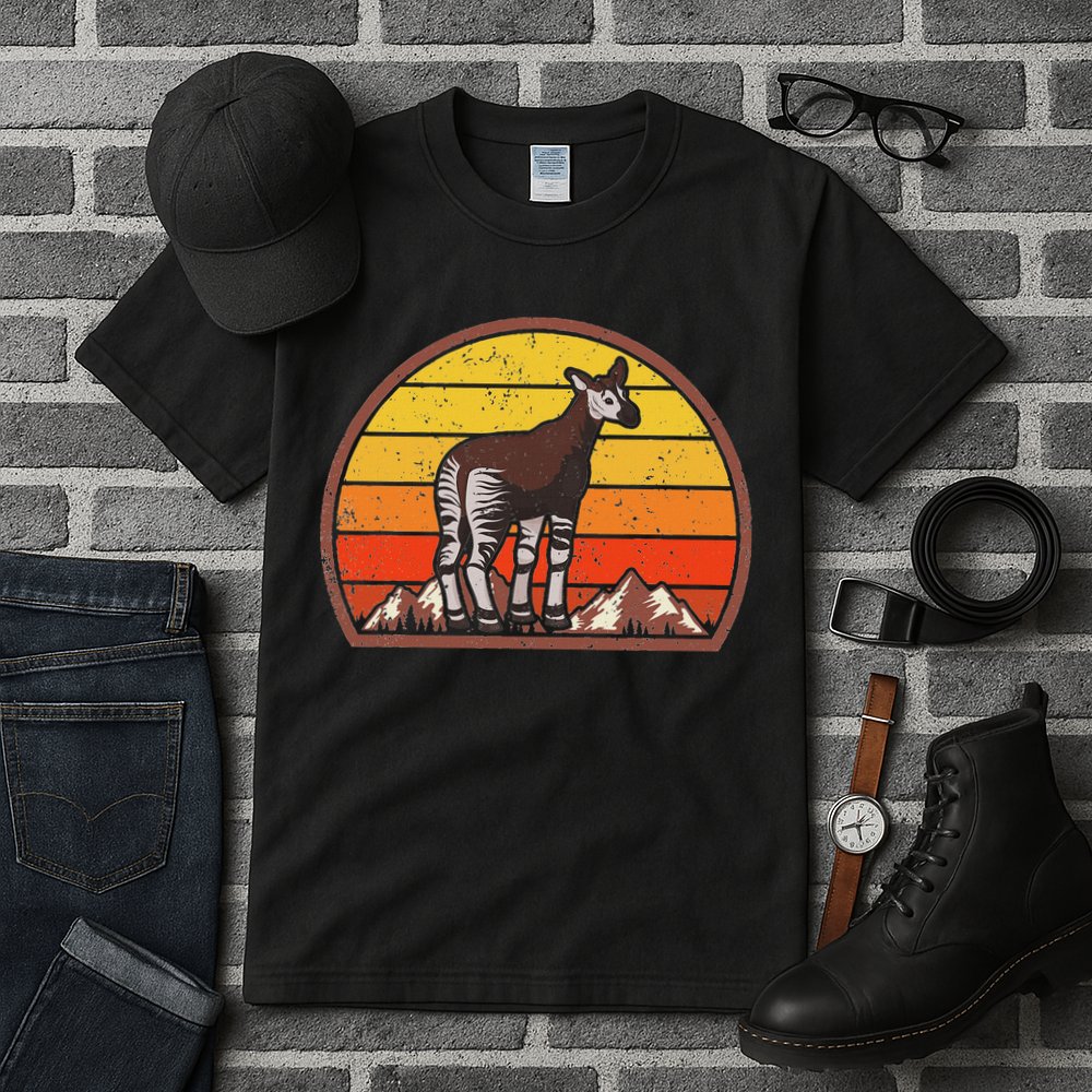 Sunset Okapi Lover Gift Vintage Retro Okapi Tall T-Shirt
