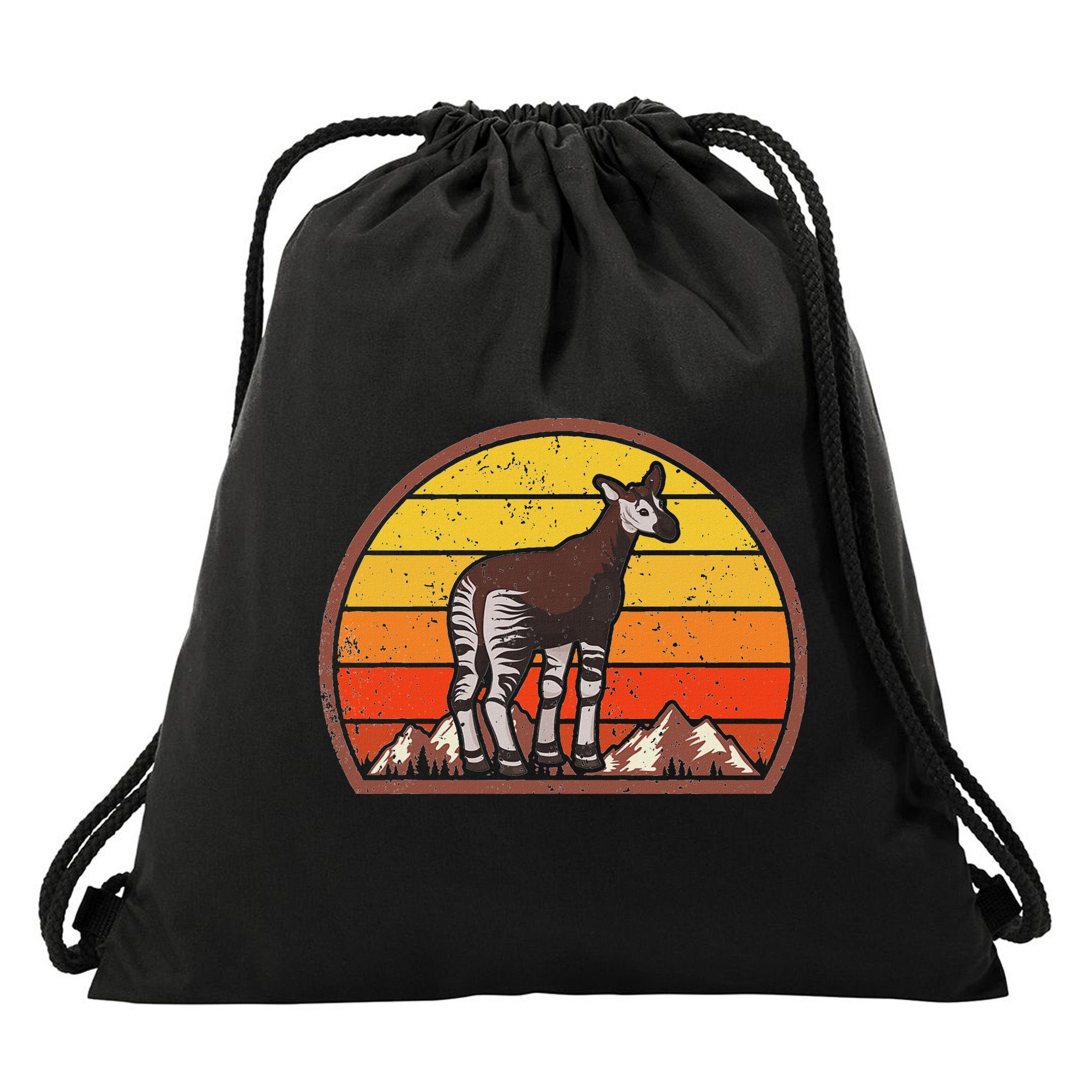 Sunset Okapi Lover Gift Vintage Retro Okapi Drawstring Bag