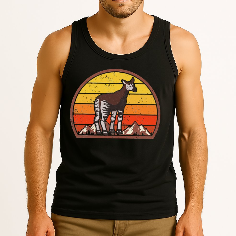 Sunset Okapi Lover Gift Vintage Retro Okapi Tank Top