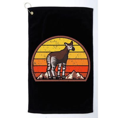 Sunset Okapi Lover Gift Vintage Retro Okapi Golf Towel