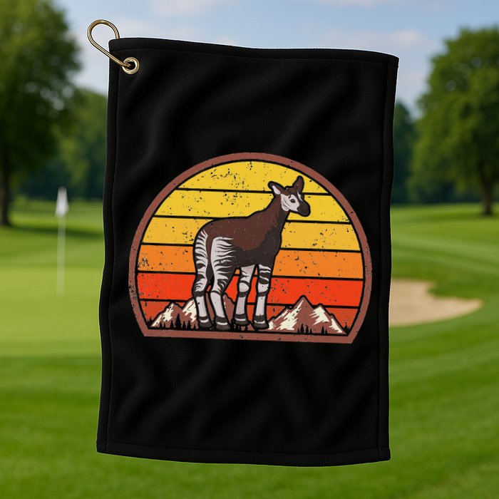 Sunset Okapi Lover Gift Vintage Retro Okapi Golf Towel