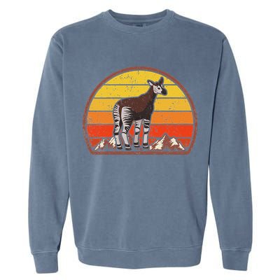 Sunset Okapi Lover Gift Vintage Retro Okapi Garment-Dyed Sweatshirt