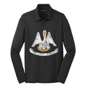 STATE OF LOUISIANA FLAG PELICAN LA NEW ORLEANS BATON ROUGE Silk Touch Performance Long Sleeve Polo