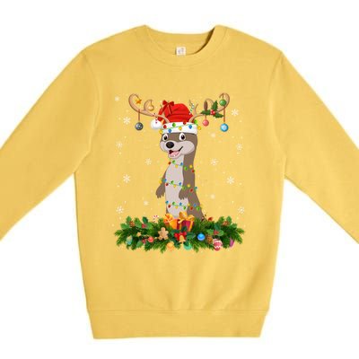 Sea Otter Lover Reindeer Santa Hat Sea Otter Christmas Cool Gift Premium Crewneck Sweatshirt