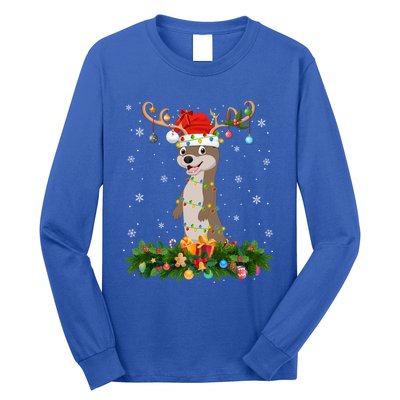 Sea Otter Lover Reindeer Santa Hat Sea Otter Christmas Cool Gift Long Sleeve Shirt