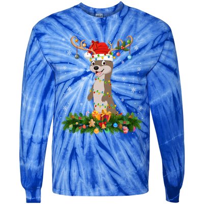 Sea Otter Lover Reindeer Santa Hat Sea Otter Christmas Cool Gift Tie-Dye Long Sleeve Shirt