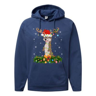 Sea Otter Lover Reindeer Santa Hat Sea Otter Christmas Cool Gift Performance Fleece Hoodie