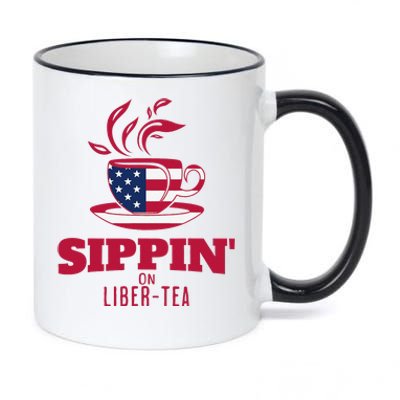 Sippin On Liber Tea American Flag Funny Holiday Slogans 11oz Black Color Changing Mug