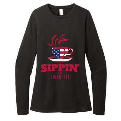 Sippin On Liber Tea American Flag Funny Holiday Slogans Womens CVC Long Sleeve Shirt