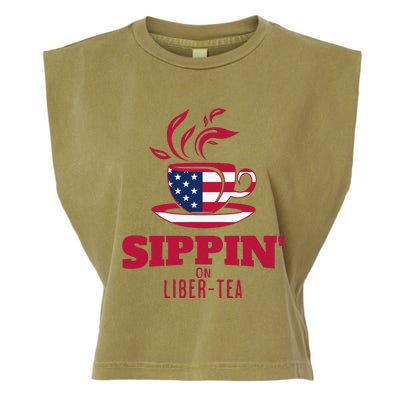 Sippin On Liber Tea American Flag Funny Holiday Slogans Garment-Dyed Women's Muscle Tee