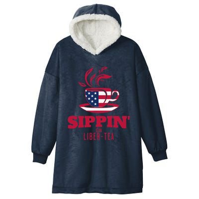 Sippin On Liber Tea American Flag Funny Holiday Slogans Hooded Wearable Blanket