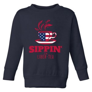 Sippin On Liber Tea American Flag Funny Holiday Slogans Toddler Sweatshirt