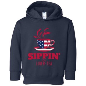 Sippin On Liber Tea American Flag Funny Holiday Slogans Toddler Hoodie