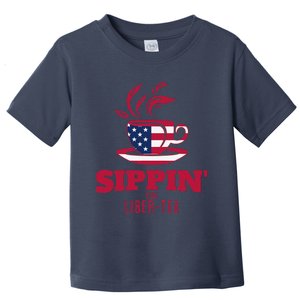 Sippin On Liber Tea American Flag Funny Holiday Slogans Toddler T-Shirt