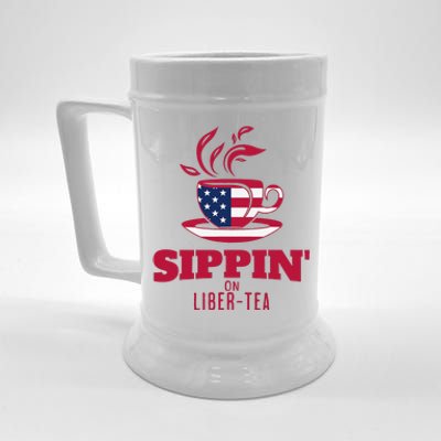 Sippin On Liber Tea American Flag Funny Holiday Slogans Beer Stein