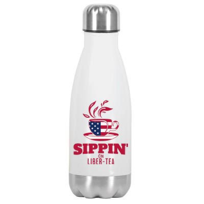 Sippin On Liber Tea American Flag Funny Holiday Slogans Stainless Steel Insulated Water Bottle