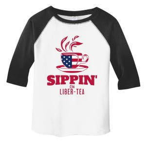 Sippin On Liber Tea American Flag Funny Holiday Slogans Toddler Fine Jersey T-Shirt