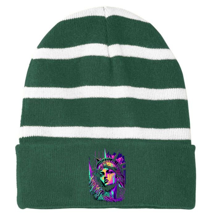 Statue Of Liberty Art Striped Beanie with Solid Band