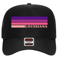 State Of Louisiana Colorful 70s Style Retro Stripes High Crown Mesh Back Trucker Hat