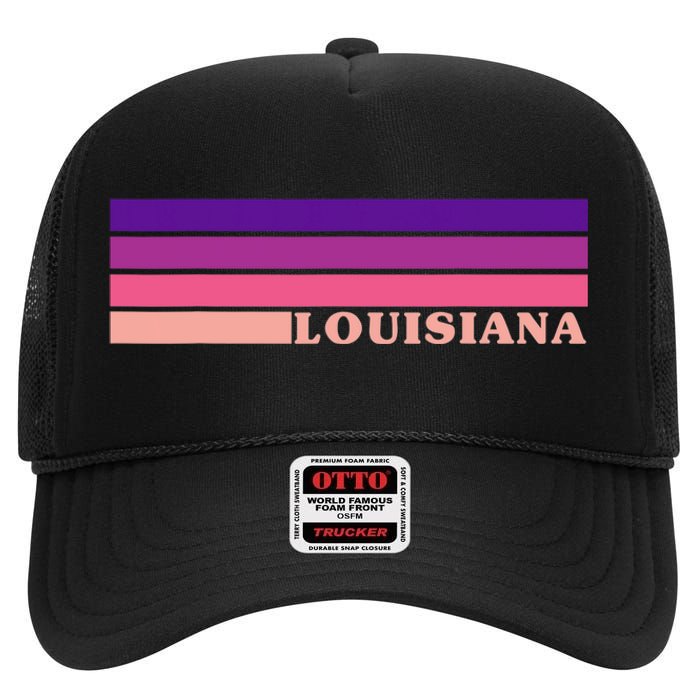 State Of Louisiana Colorful 70s Style Retro Stripes High Crown Mesh Back Trucker Hat