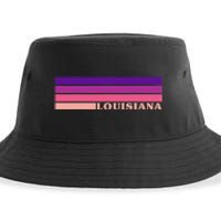 State Of Louisiana Colorful 70s Style Retro Stripes Sustainable Bucket Hat