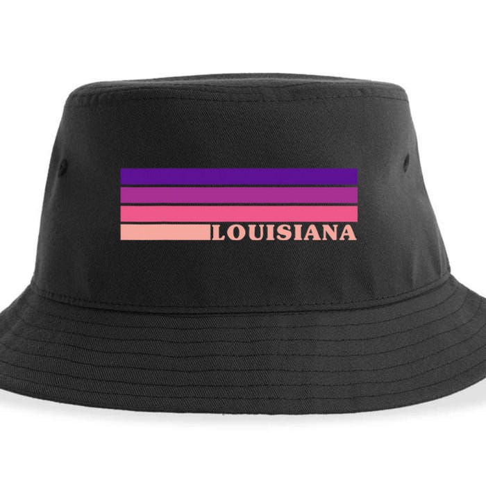 State Of Louisiana Colorful 70s Style Retro Stripes Sustainable Bucket Hat