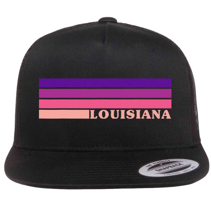 State Of Louisiana Colorful 70s Style Retro Stripes Flat Bill Trucker Hat