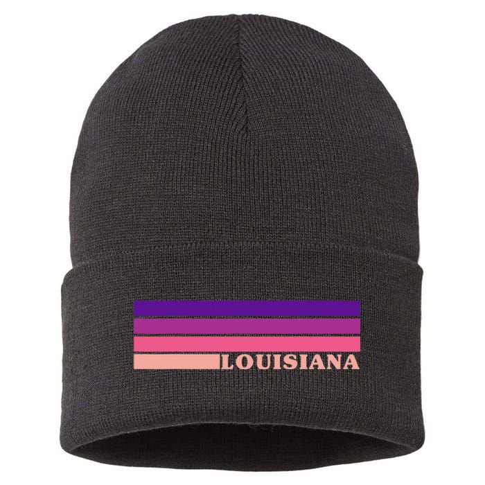 State Of Louisiana Colorful 70s Style Retro Stripes Sustainable Knit Beanie