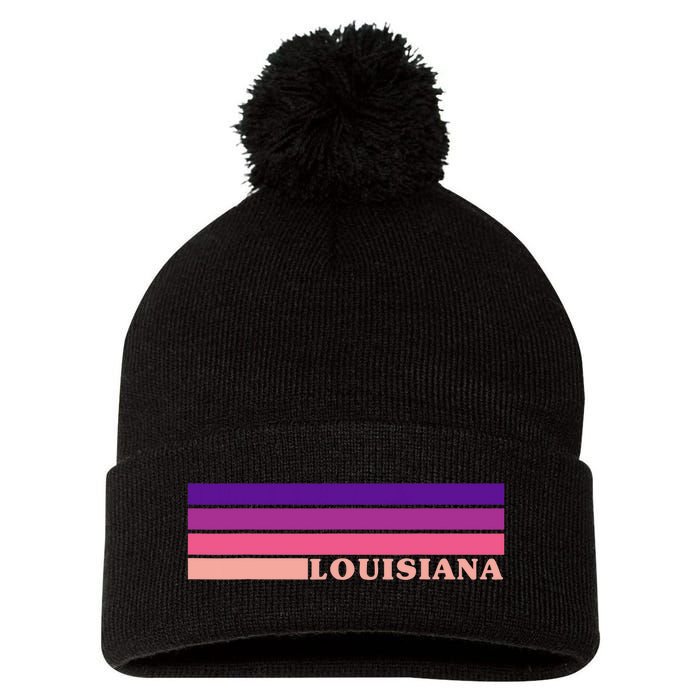 State Of Louisiana Colorful 70s Style Retro Stripes Pom Pom 12in Knit Beanie