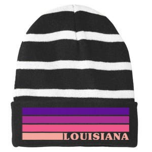 State Of Louisiana Colorful 70s Style Retro Stripes Striped Beanie with Solid Band