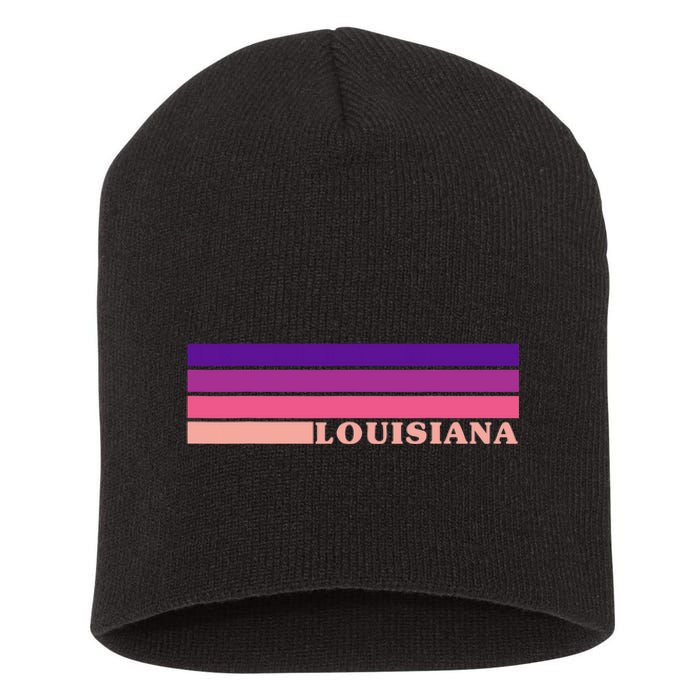 State Of Louisiana Colorful 70s Style Retro Stripes Short Acrylic Beanie