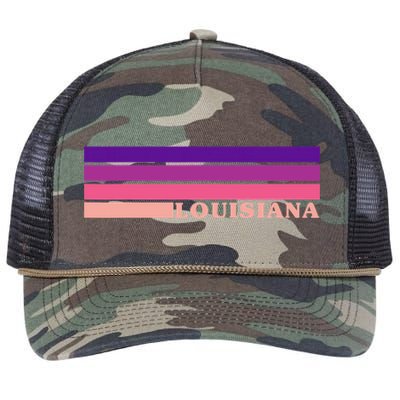 State Of Louisiana Colorful 70s Style Retro Stripes Retro Rope Trucker Hat Cap