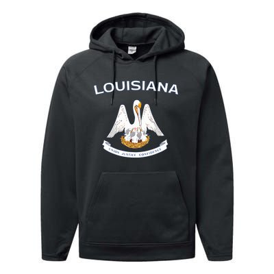 State Of Louisiana Flag Pelican La New Orleans Baton Rouge Performance Fleece Hoodie