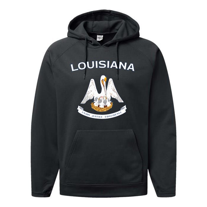 State Of Louisiana Flag Pelican La New Orleans Baton Rouge Performance Fleece Hoodie