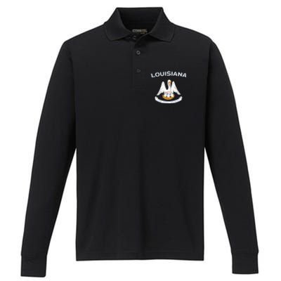 State Of Louisiana Flag Pelican La New Orleans Baton Rouge Performance Long Sleeve Polo