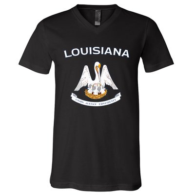 State Of Louisiana Flag Pelican La New Orleans Baton Rouge V-Neck T-Shirt