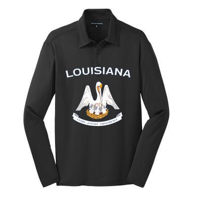 State Of Louisiana Flag Pelican La New Orleans Baton Rouge Silk Touch Performance Long Sleeve Polo