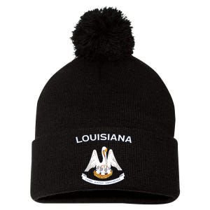 State Of Louisiana Flag Pelican La New Orleans Baton Rouge Pom Pom 12in Knit Beanie